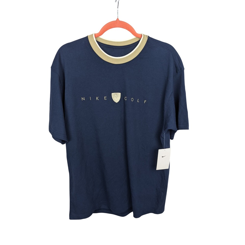 Nike Golf Mens Loose Fit Ringer T-Shirt Navy Blue Khaki Logo Size M New